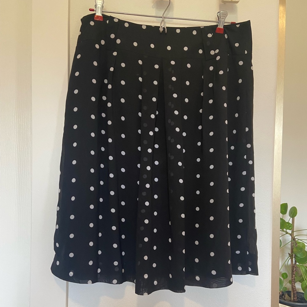 Worthington Black A-Line Skirt with White Polka Dots Size 16